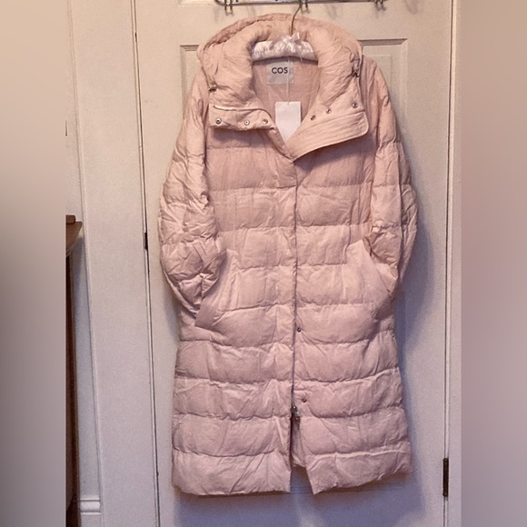 COS FLWRDWN eco puffer long down coat pink hood maxi midi trench Med Large - Picture 7 of 16